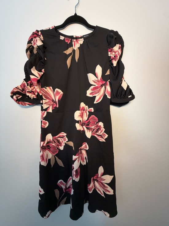 RW&CO. Dresses & Skirts - RW&CO. Black Midi Dress with Pink and Cream‎ Floral Accents
